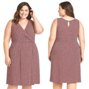 Old Navy Faux Wrap Dress XXL Multicolor Geometric Cross Front Print Mod Boho New